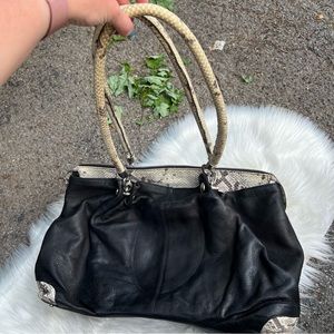 Media Black and Cream Snakeskin Faux Leather Shoulder Tote Purse